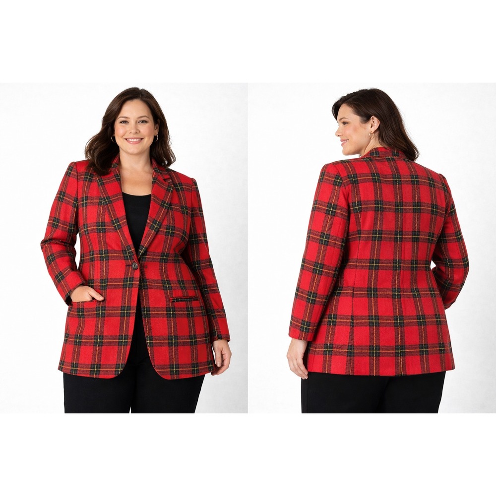 Prophecy Sag Harbor Women Blazer Size 14 Red Plaid Jacket Preppy Vintage